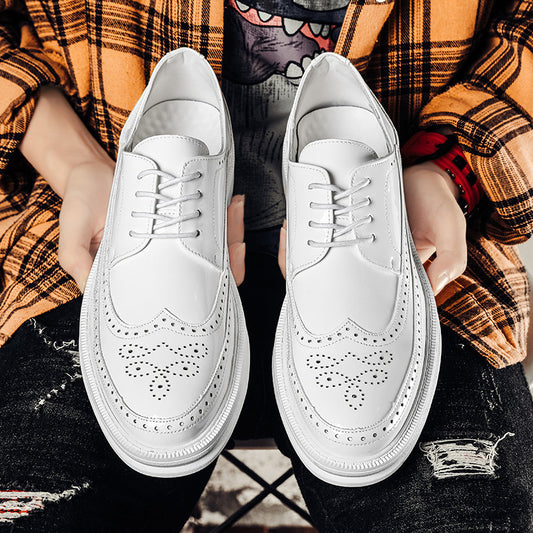 Brogue Men's Shoes British Style Breathable Retro Leather Business Thick Sole White Casual Shoes