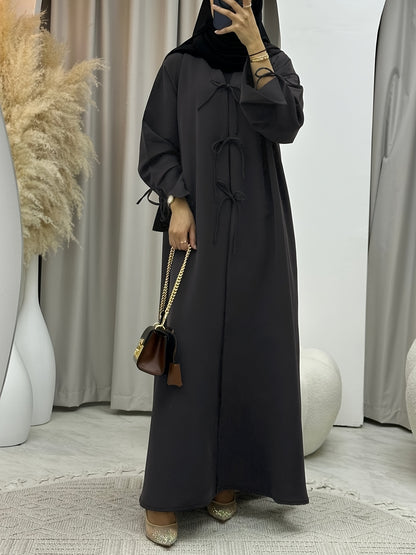 /Unisex Black Abaya Robe - Full-Length Islamic Dress with Adjustable Lace-Up Hooded Collar, Long Sleeve Traditional Muslim Gown for Hajj, Ramadan & Daily Wear - Machine Washable Loose Fit (No Stretch)