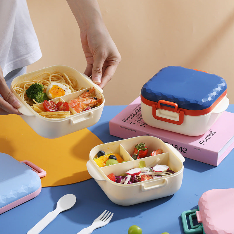 Microwaveable portable fresh-keeping lunch box with compartments and cutlery