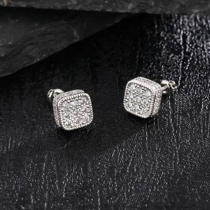Golden Micro Pave Cubic Zircon Hip Hop Geometry Square Stud Earrings - Iced Out Bling Fashion Jewelry with Geometric Design, Square Shape, and Durable Construction - Perfect for Everyday Wear and Special Occasions