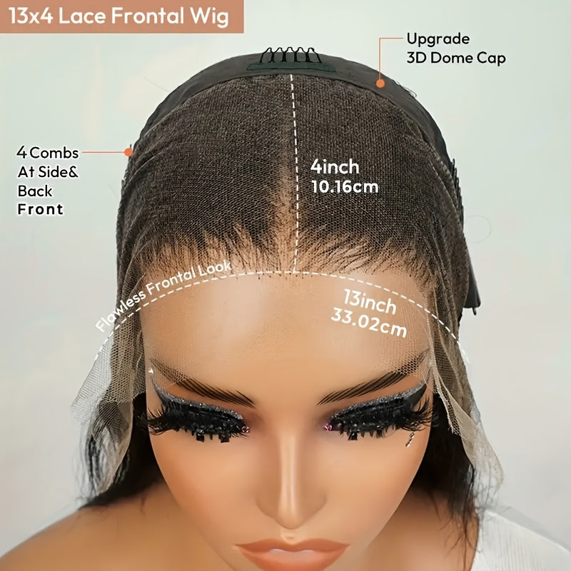 Easy-Wear Glueless Bone Straight Human Hair Wig with 13x4 HD Lace Closure - Pre-Plucked & Cut, Highlight Ombre Colors, 180% Density, Ready to Go for Women of All Ethnicities, Short Hair Wig