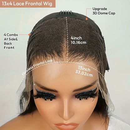 Easy-Wear Glueless Bone Straight Human Hair Wig with 13x4 HD Lace Closure - Pre-Plucked & Cut, Highlight Ombre Colors, 180% Density, Ready to Go for Women of All Ethnicities, Short Hair Wig