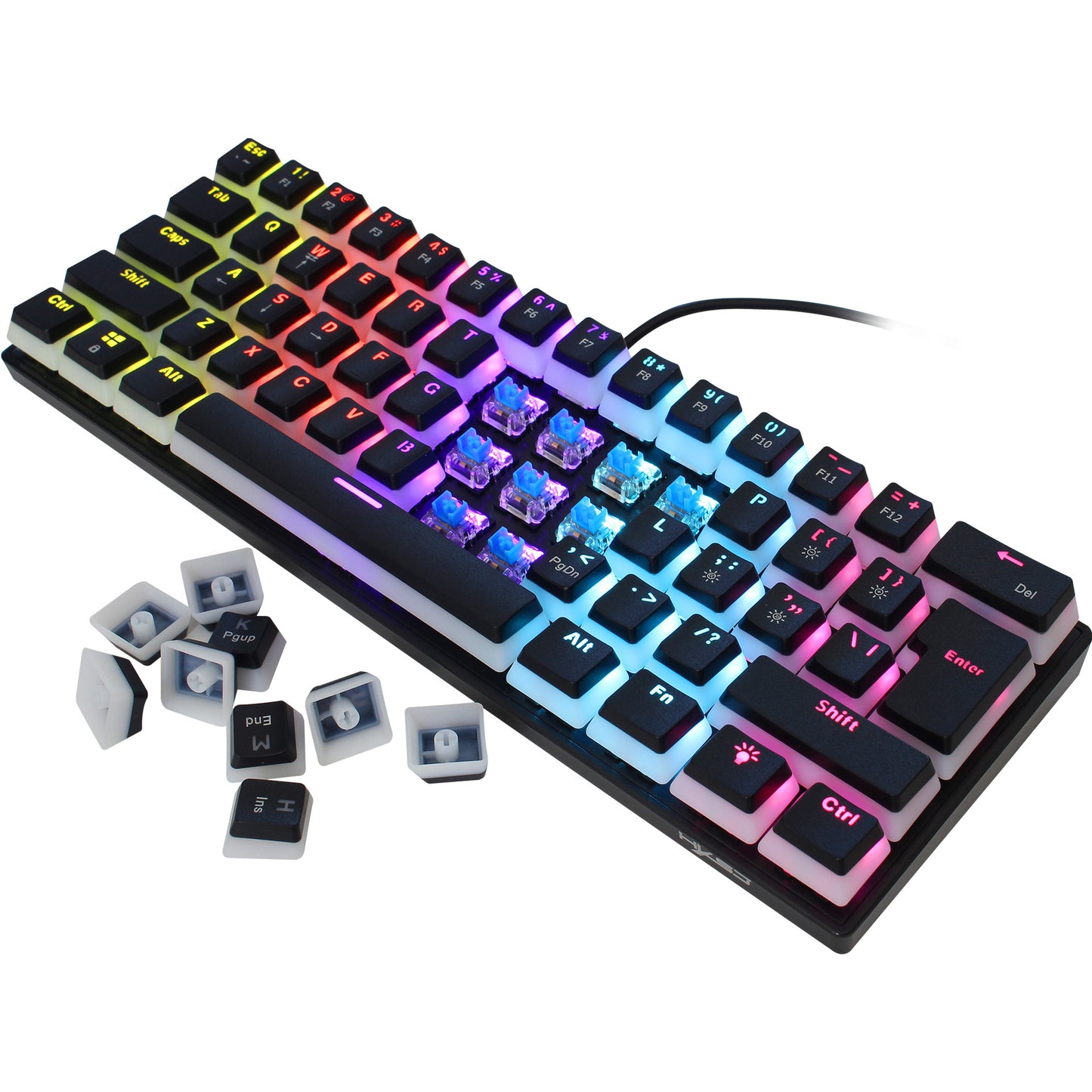 HXSJ new 61 key wired mechanical keyboard, blue axis pudding keycap, color backlit game, office and home use