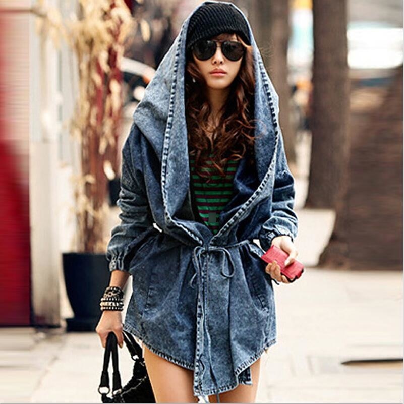 New Girl's Denim Jackets Oversized Hoodie Hooded Outerwear Jean Wind Jacket Fashion Design Denim Women Coat