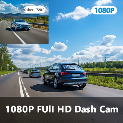 A Car Dash Cam with Memory Card Included, Optional Without Memory Card, 1080P Front Camera, 720P Rear Camera, Infrared Night Vision, Loop Recording