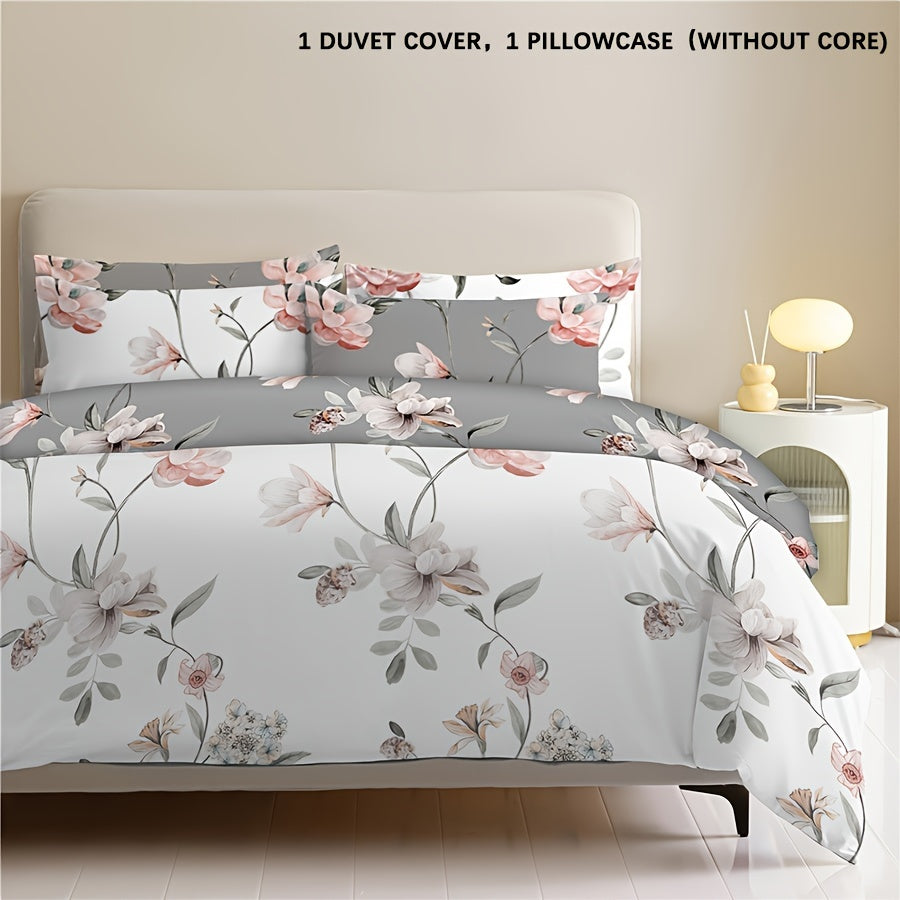 2/3pcs Flower Duvet Cover Kit (duvet Cover*1, Pillowcase*1/2, Pillow Insert And Duvet Insert Not Included) Available In All Seasons, Washable AB Face Design, Comfortable And Skin Friendly, Suitable For Bedroom, Dorm, Fresh An