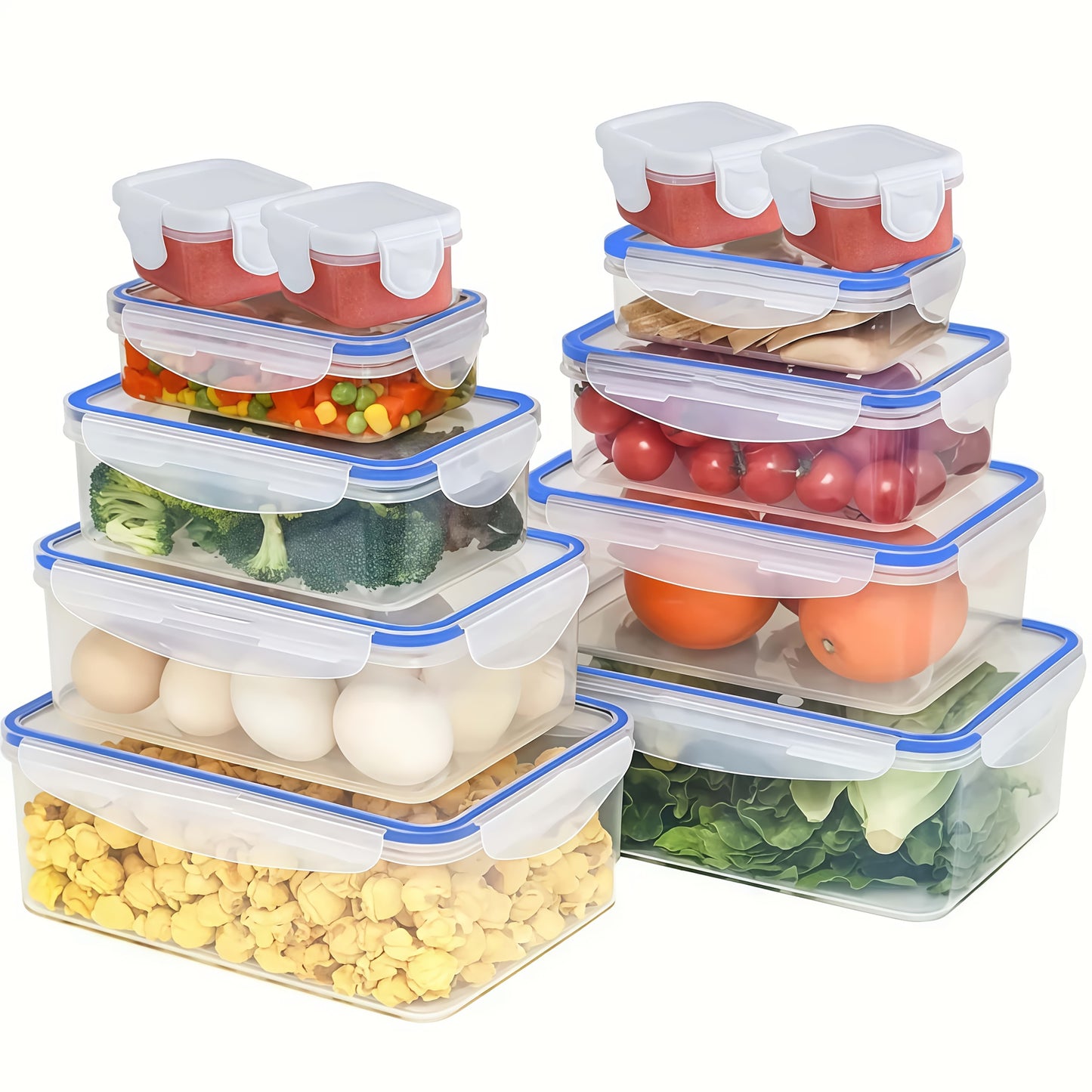 12pcs/24pcs Storage Containers, Five Sizes, Reusable Sealed Lid PP Material Snap-On Organizer Boxes for Fruits, Vegetables, Salads, Pasta, Meat, Bento, Lunch