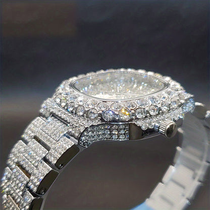 Gold Watch For Men Diamond Iced Out Hip Hop Stylish Quartz Watches For Male Double Dial Heavry Waterproof Wristwatches Summer In