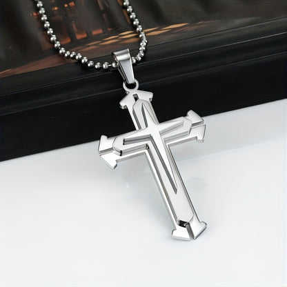 A Stylish Multi-layer Cross Necklace for Men - A Domineering Guardian Necklace for Men And Women - Fashionable Necklace, Elegant Design, Classic Jewelry Clothing Accessories for Dressing Up Holiday Gifts,Valentine's Day