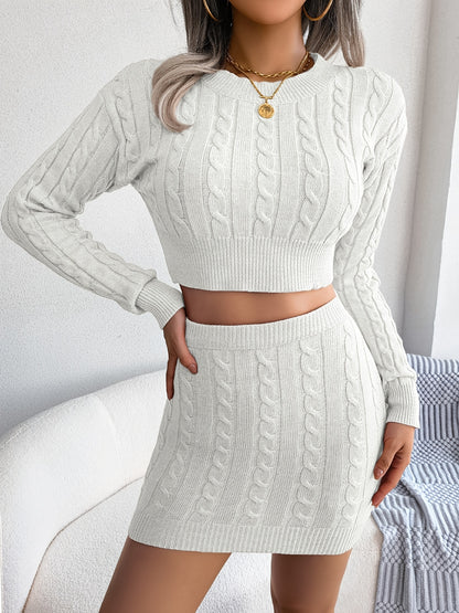 2022 Autumn/Winter European And American Casual Twisted Crop Sweater And Bodycon Knitted Skirt Set