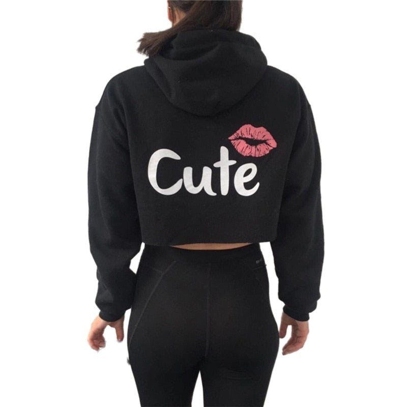 Hooded Crop Tops Cropped Hoodie Long Sleeve Jumper Pullover Women Sweatshirts