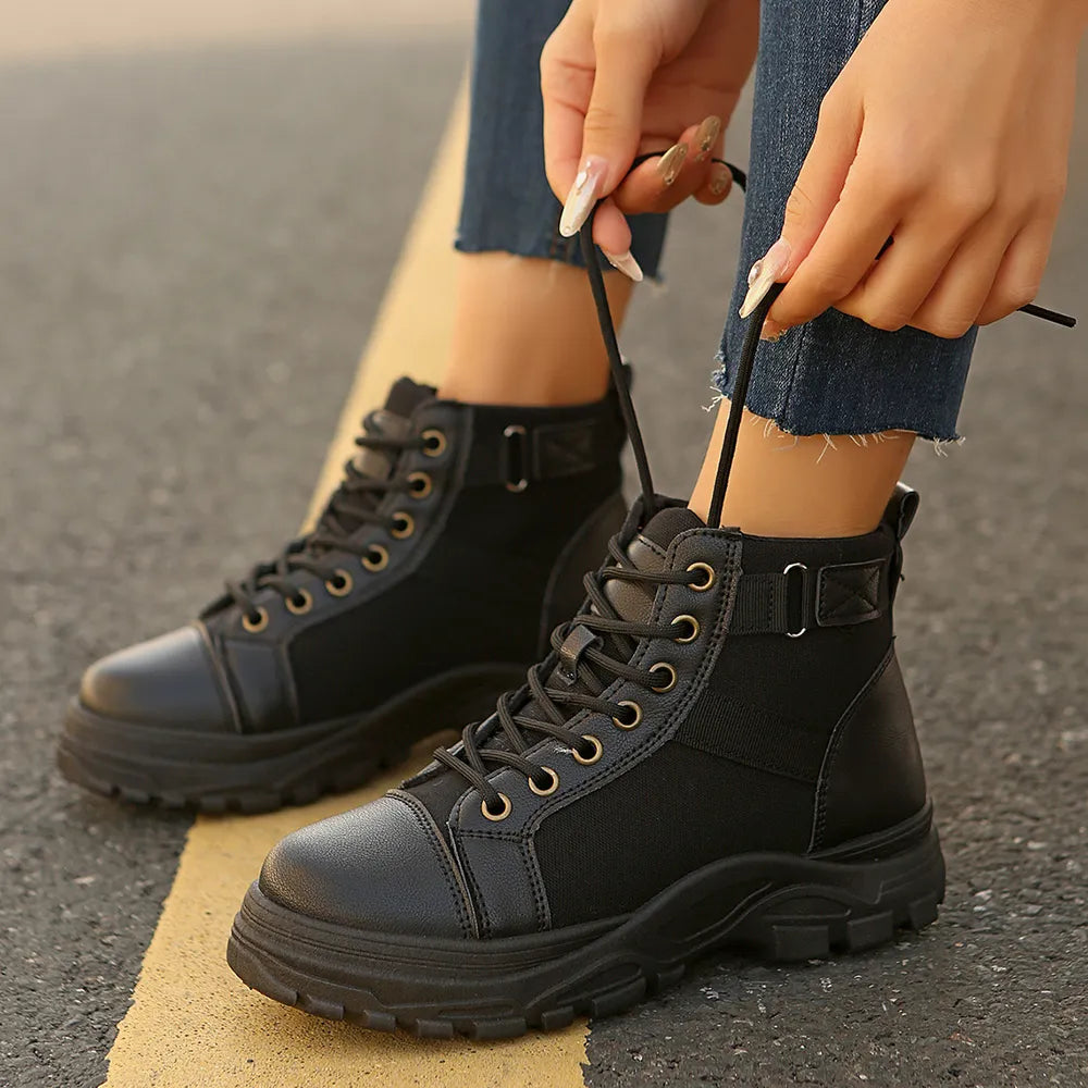 Round-Toe Lace-Up Boots