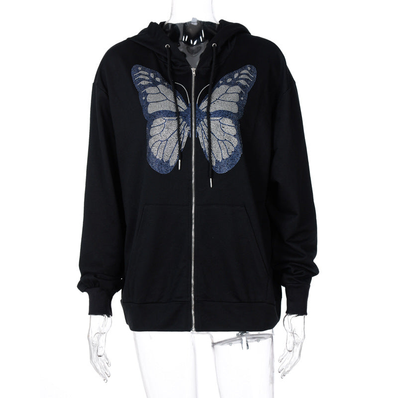 Fashion Butterfly Ironing Long Sleeve Hooded Sweater