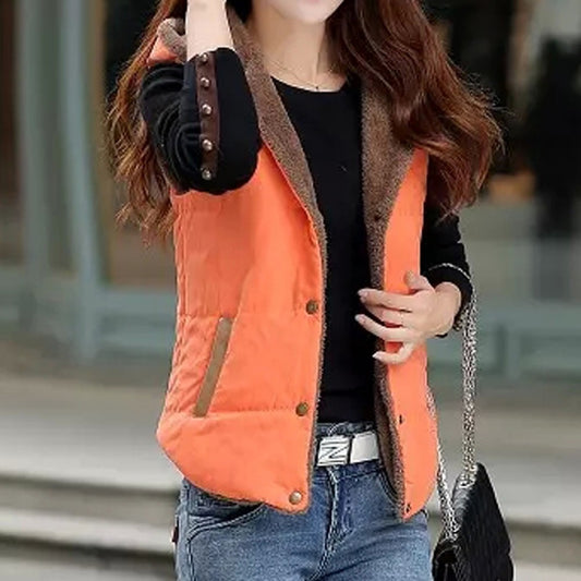 Vest Women Hooded Waistcoat Women Winter Casual Thick Button Vest Female Jacket Coat Chalecos Para Mujer