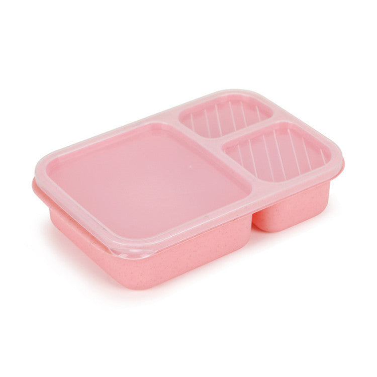 Microwaveable rectangular wheat straw compartment lunch box fresh-keeping lunch box