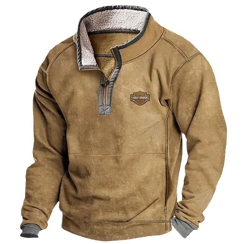 Men's Casual Hoodie with Stand Collar and Zipper Closure Fleece Lined Sweatshirt for Autumn and Winter
