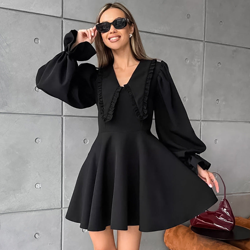 European and American doll collar long sleeved dress