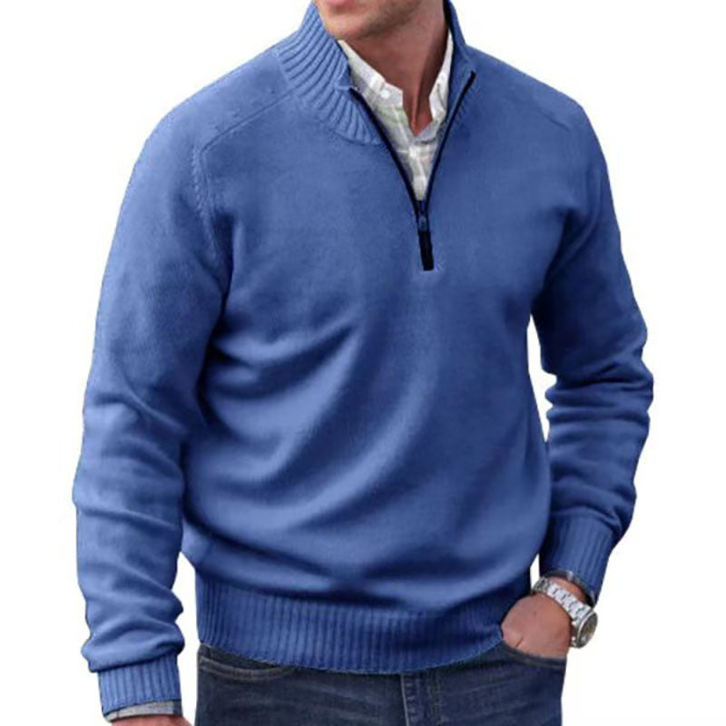 Men's Zipper Stand up Collar Sweater Wool Men's Warm Sweater