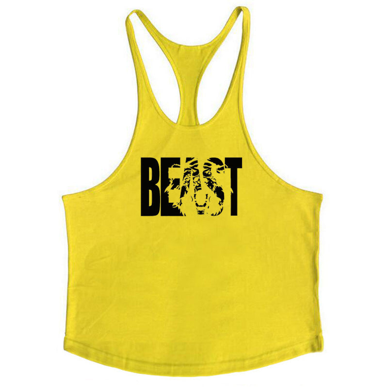 Letter printed men's fitness sports vest slim shoulder strap I-shaped vest cotton