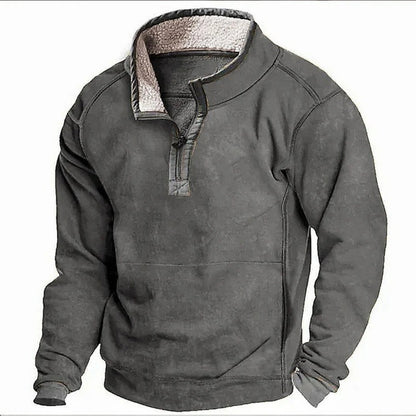 Men's Casual Hoodie with Stand Collar and Zipper Closure Fleece Lined Sweatshirt for Autumn and Winter