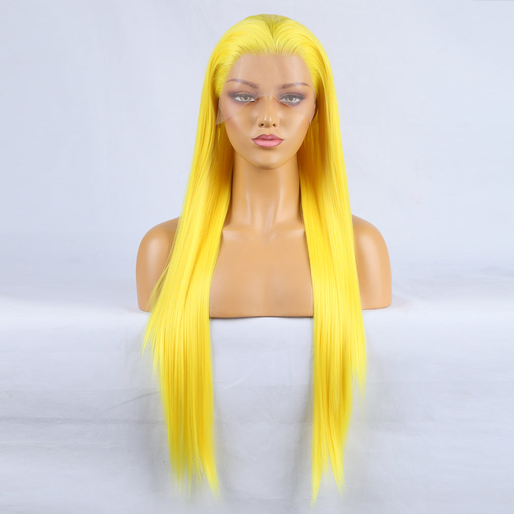 Hand Groove 13*2.5 Chemical Fiber Front Lace Yellow Long Bangs Wig Headgear Natural Hairline