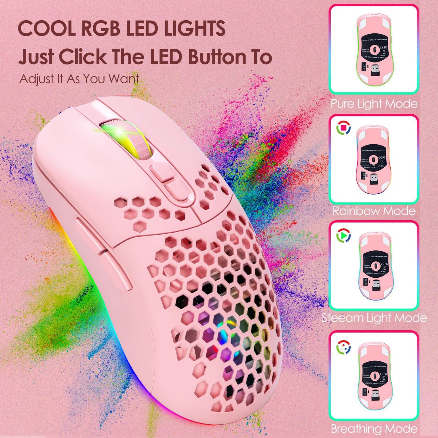 Charging hole the third mock examination Bluetooth wireless mouse lightweight mute cellular RGB light-emitting pink mouse