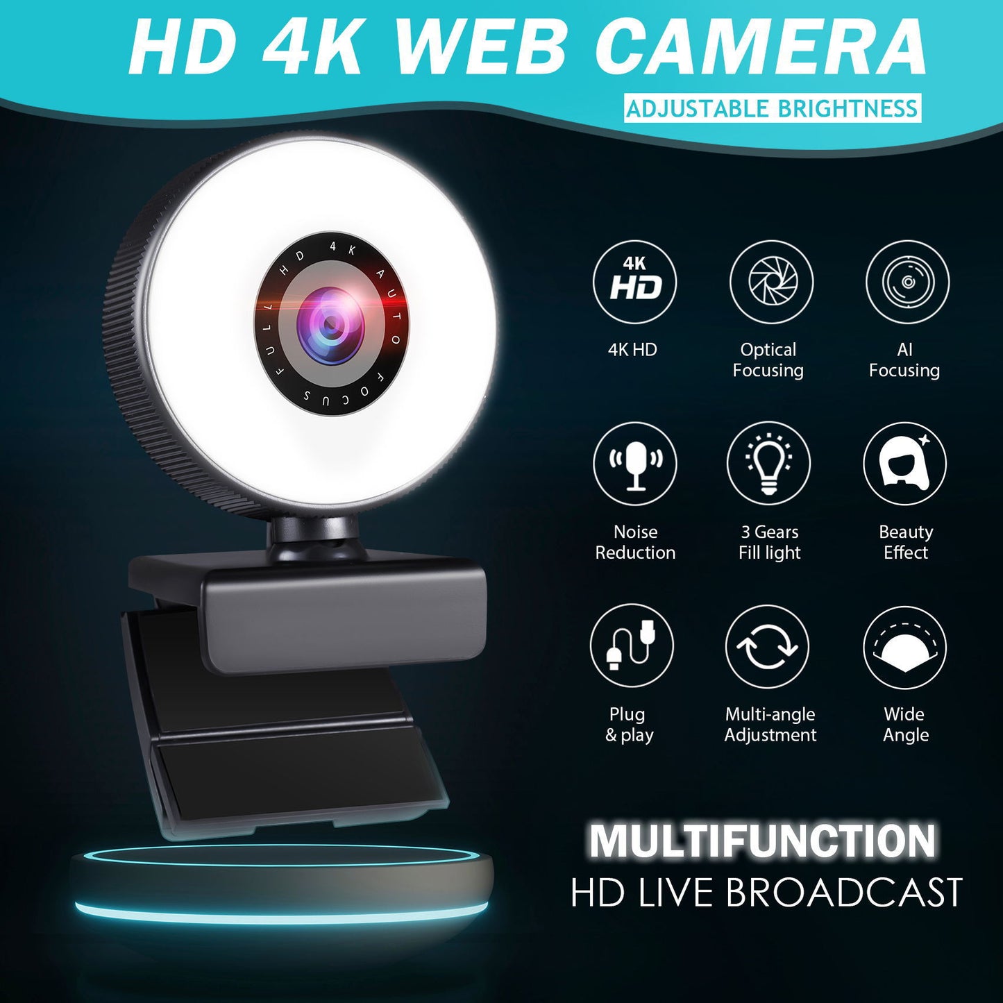 4k beauty autofocus 1080p computer camera high-definition touch USB live streaming webcam2k fill light