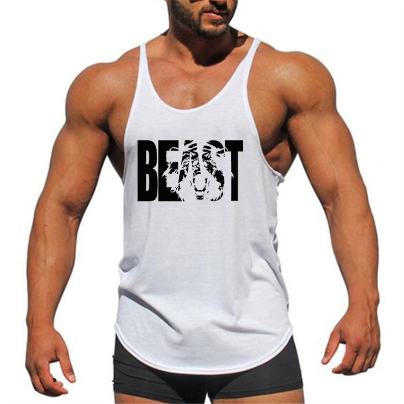 Letter printed men's fitness sports vest slim shoulder strap I-shaped vest cotton