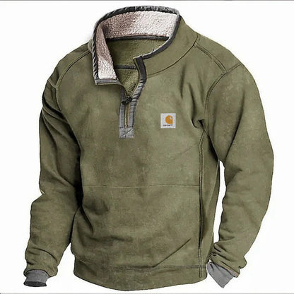 Men's Casual Hoodie with Stand Collar and Zipper Closure Fleece Lined Sweatshirt for Autumn and Winter