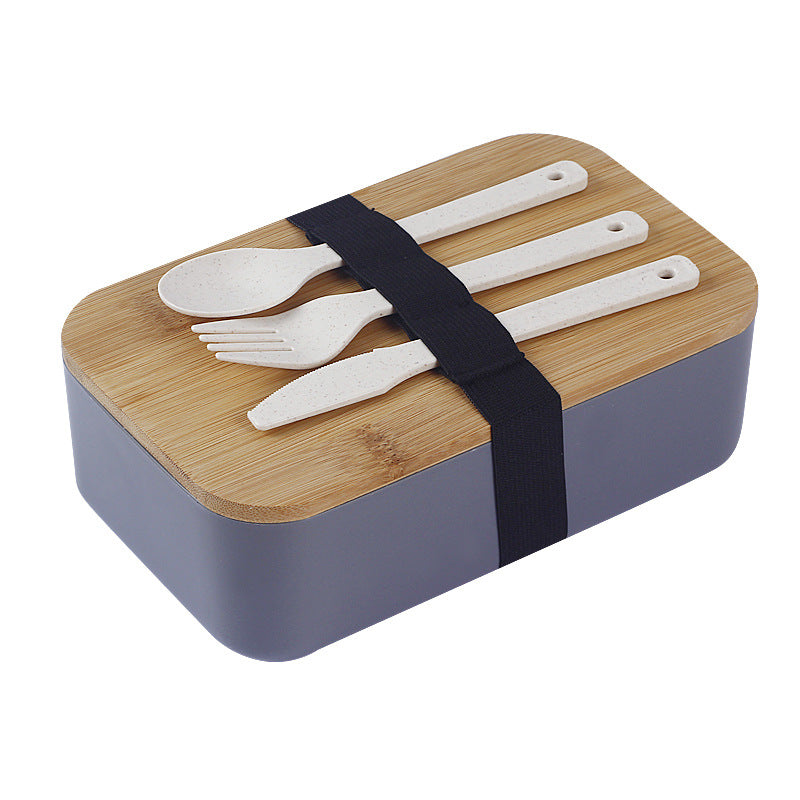 Japanese style simple bamboo lid double-layer sealed portable lunch box bento box with tableware