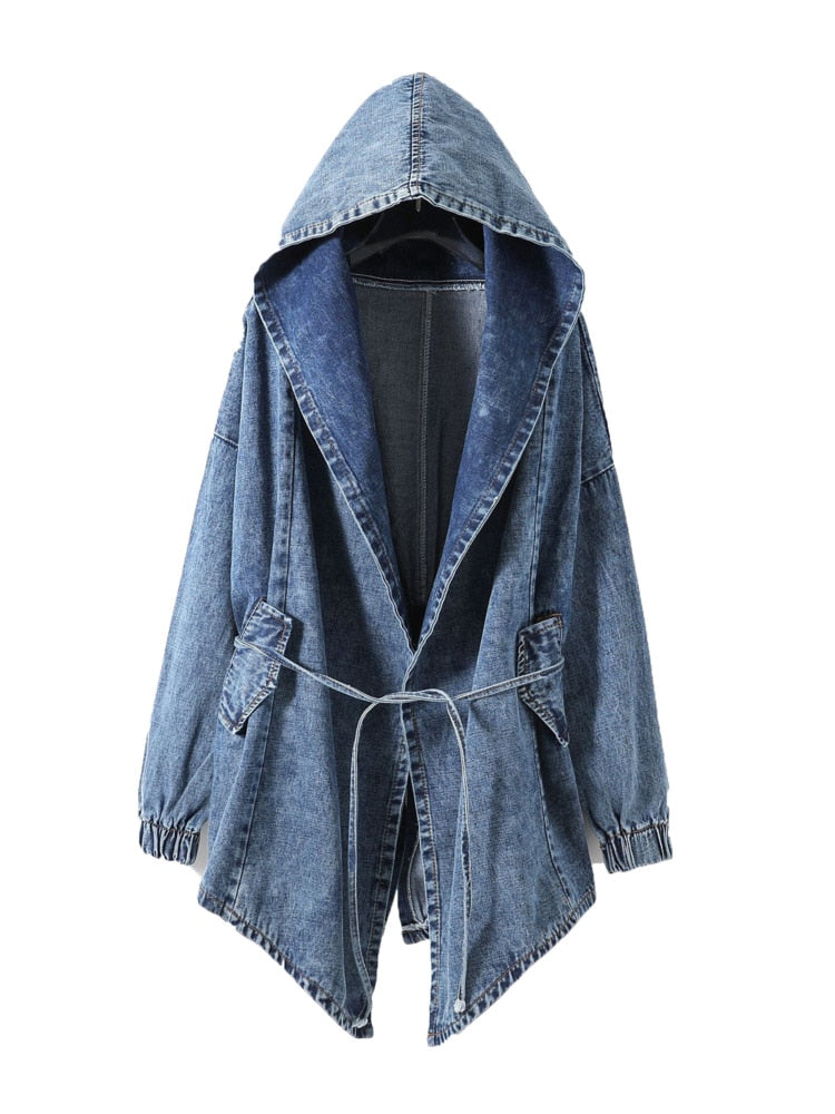 New Girl's Denim Jackets Oversized Hoodie Hooded Outerwear Jean Wind Jacket Fashion Design Denim Women Coat