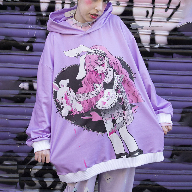 Autumn Direct Injection Cartoon Love Bunny Girl Halloween Hooded Loose Trend Sweater For Women