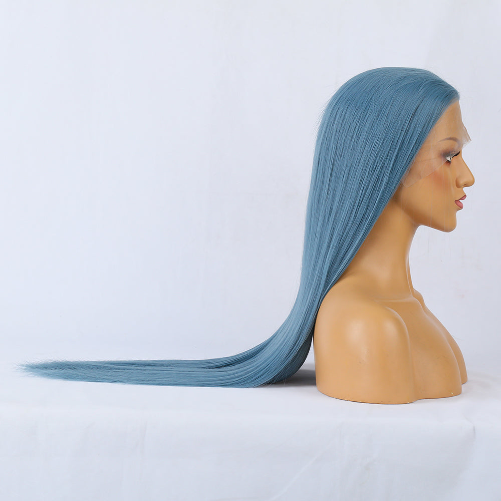 Long Straight Blue Wigs Natural Synthetic Hair Heat Resistant Wigs for Women Girls Cosplay