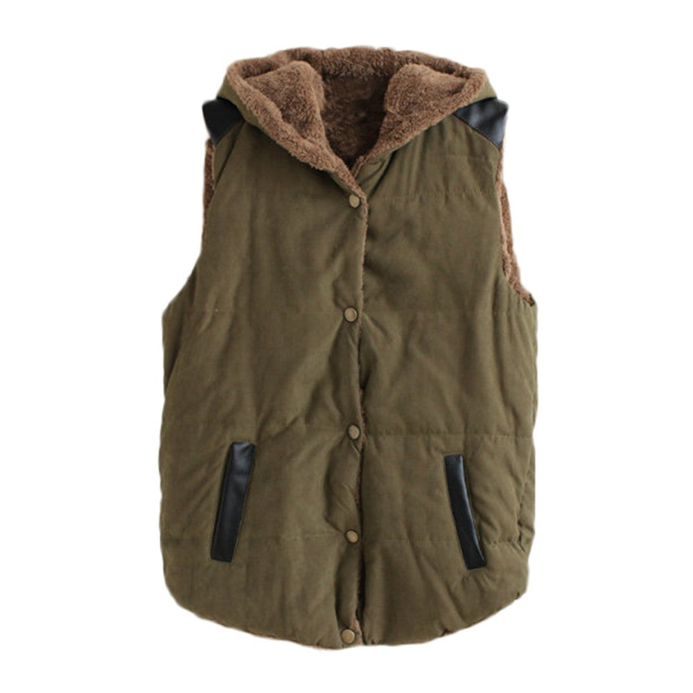 Vest Women Hooded Waistcoat Women Winter Casual Thick Button Vest Female Jacket Coat Chalecos Para Mujer