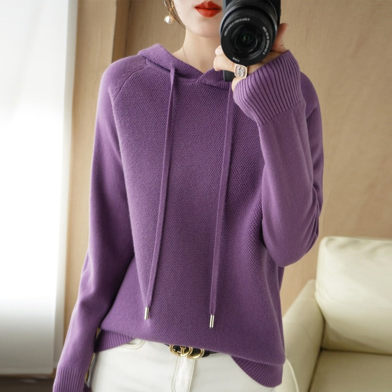 Autumn and Winter Women's Hooded Wool Knitwear Korean Version Loose Fashion Sweater Thickened Sweater Bottom Coat Top