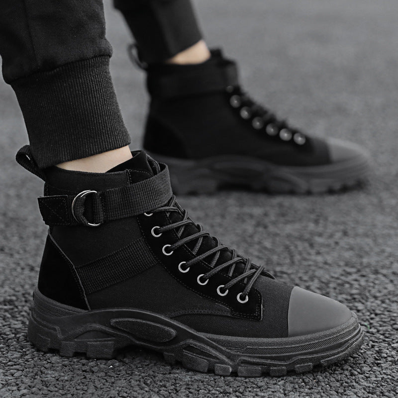 High top Martin boots for teenagers, fashionable and trendy casual board shoes, round toe lace up shoes for men