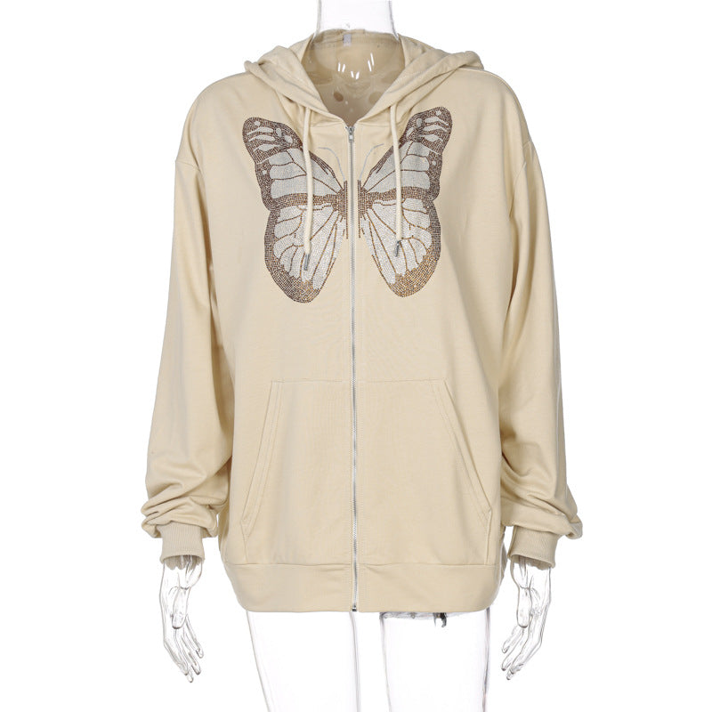 Fashion Butterfly Ironing Long Sleeve Hooded Sweater