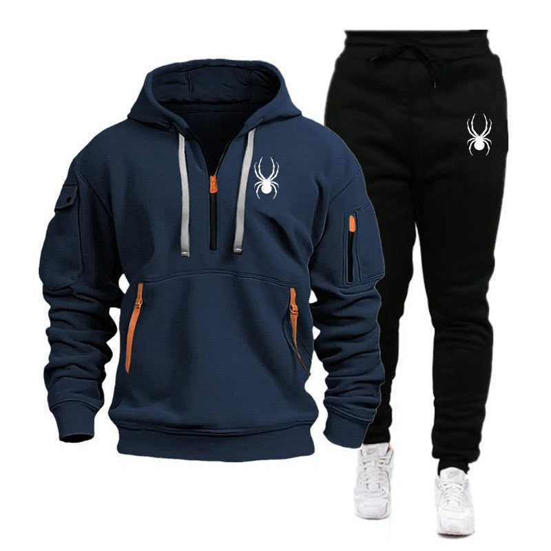 European and American men's sports hoodie set printed casual sports hoodie hooded suit for men