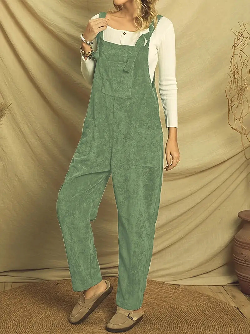 Corduroy multi pocket shoulder strap jumpsuit