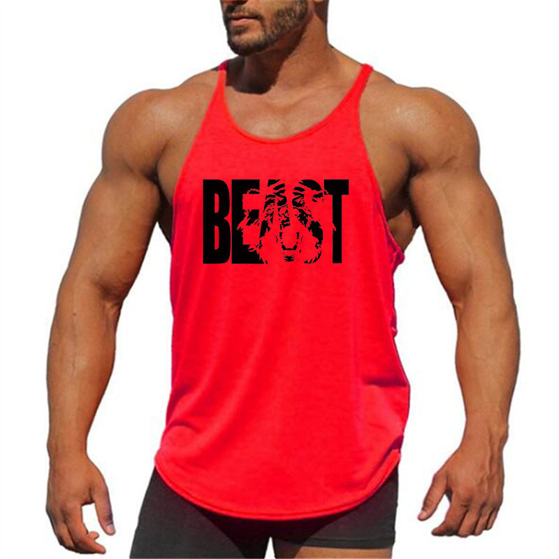 Letter printed men's fitness sports vest slim shoulder strap I-shaped vest cotton