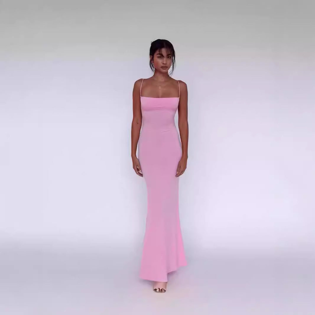 One shoulder backless slimming and sexy elegant dress