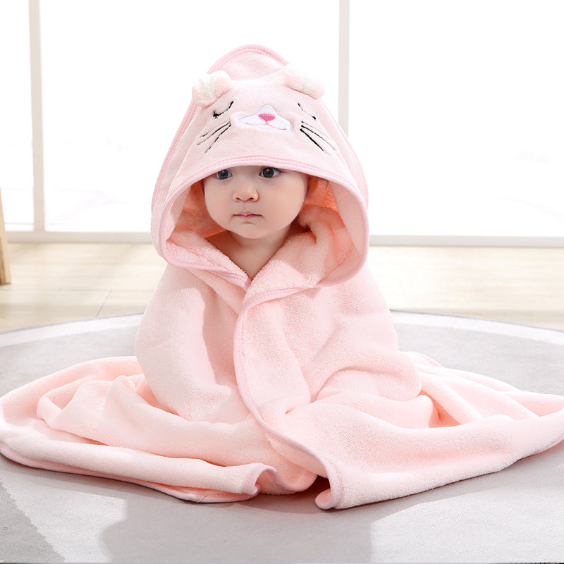 New Spring And Autumn Baby Swaddle Towel Cute Cartoon Hug Quilt Coral Fleece Hooded Bath Towel