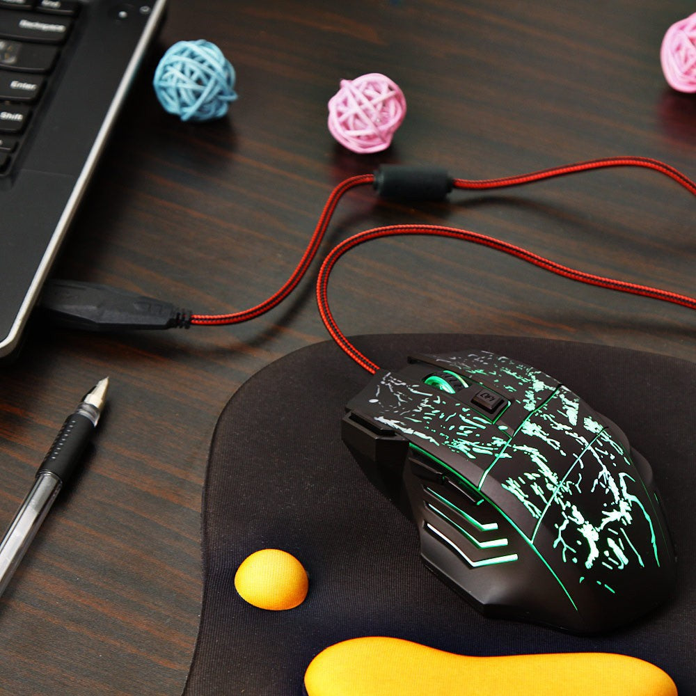 HXSJ Flow Crack Gaming Mouse Colorful Luminous MOUSE 7D Gaming Mouse