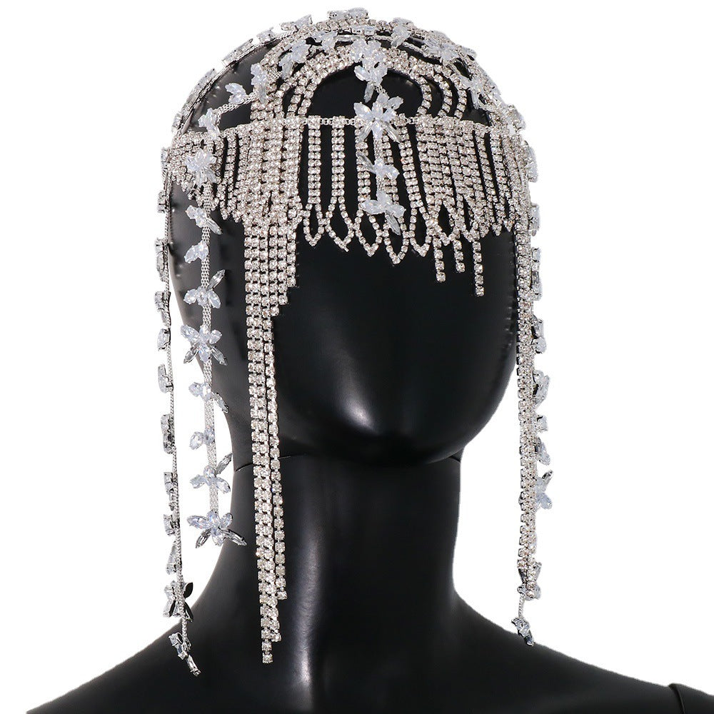 Fashionable Leaf Water Diamond Tassel Headwear, Personalized and Versatile Water Diamond Hair Chain, Women's Headdress