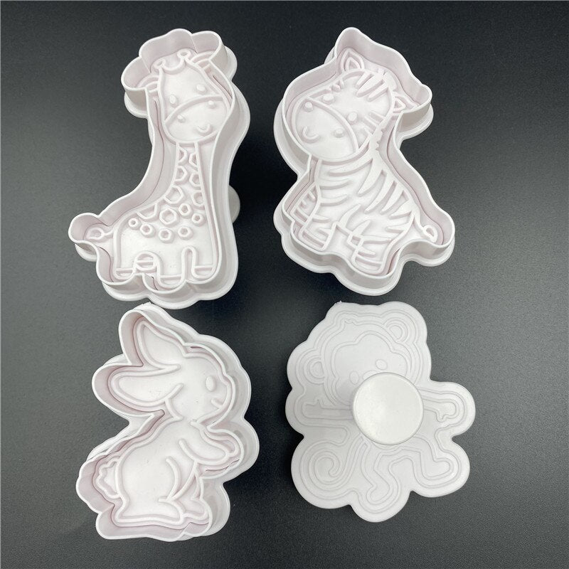 4Pcs/Set Rabbit Monkey Plastic Biscuit Mold DIY Kitchen Cake Decorating Tools Cookie Cutter Stamp Fondant Embosser Die