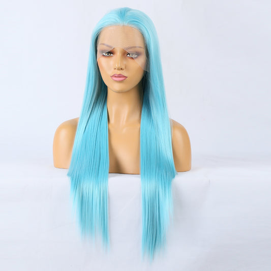 Blue Wig Front Lace Big Lace Ladies Chemical Fiber Wig Headgear Lace Wigs Long Straight Hair