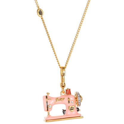 Enamel Three Dimensional Butterfly Knot Pink Sewing Machine Pendant Necklace