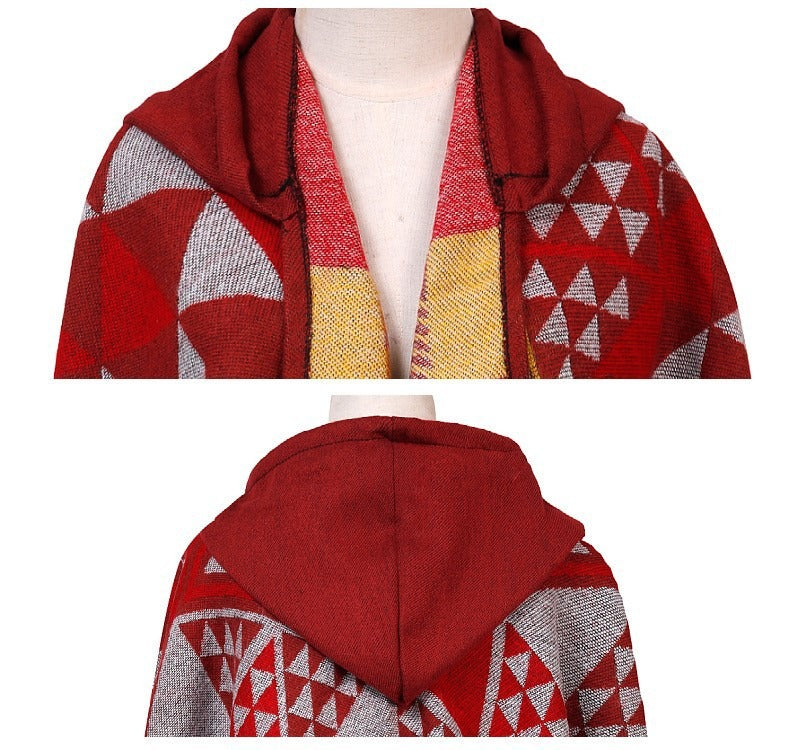 Hooded cape shawl women's plaid knitted shawl scarf shawl dual-purpose