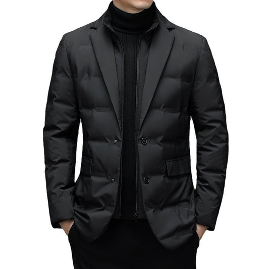 Warm Casual Down Jacket Men's Detachable Stand Collar Fake Two-Piece