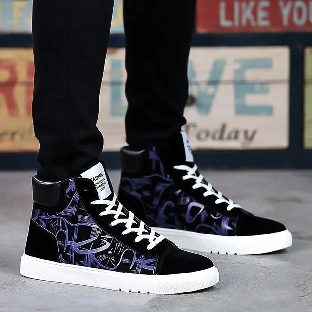 Men Vulcanized Canvas Shoes for Men Summer Graffiti High Top Men's Sneakers